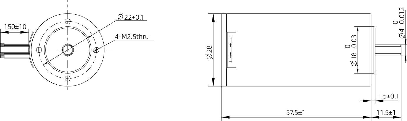 Brushless DC Motor Size 28mm Dimensional Drawing